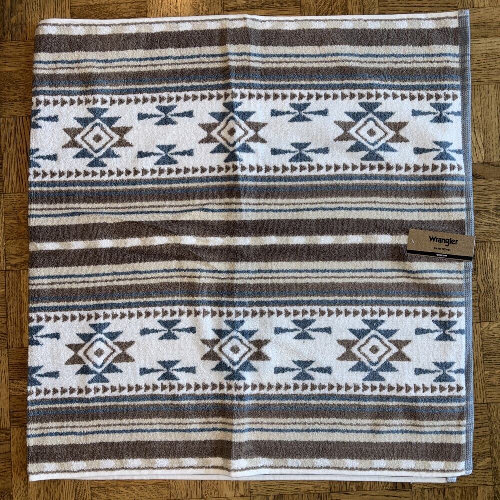 Wrangler Cowboy Westmont Blue Aztec Cowboy Western Set of 2 Bath Towels NEW - Picture 3 of 4